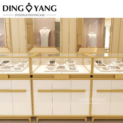 Custom Made Fashion Golden White Retail Perhiasan Display Counter, Retail Perhiasan Display Counter, dilengkapi dengan LED
