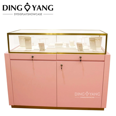 Fashion Cantik Pink Kayu Perhiasan Showroom Counter Dengan Mengunci Lemari Bawah