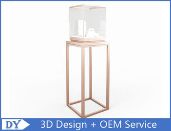 OEM manufaktur high end stainless steel museum pedestal display case dengan led spot lampu