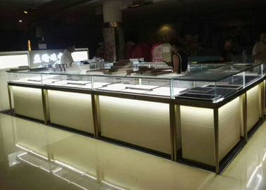 Lemari Kayu Perhiasan Showcase Kiosk Setengah rangka logam stainless steel