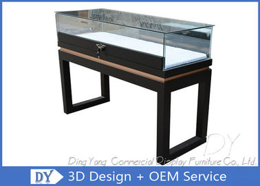 Black Custom Glass Display Cases Plinth Untuk Perhiasan / Jam Tangan Dengan Pencahayaan LED