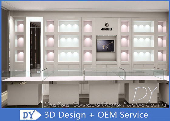 kualitas  OEM 1200MM Wooden White Single Tier Glass Jewellery Glass Counter pabrik