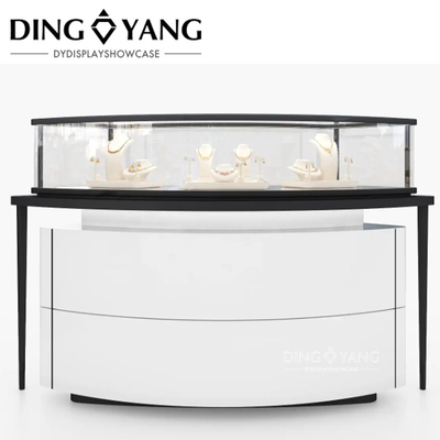 Customized Fine Freestanding Hitam Putih Kaca Perhiasan Showcase Untuk Toko Perhiasan