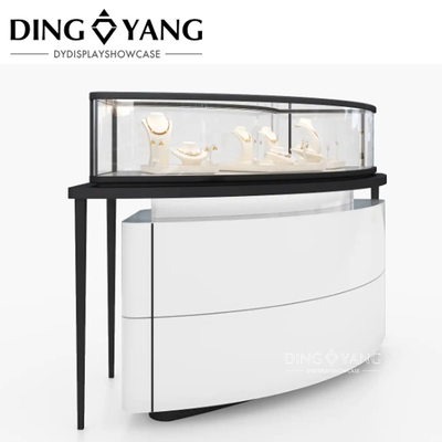Customized Fine Freestanding Hitam Putih Kaca Perhiasan Showcase Untuk Toko Perhiasan
