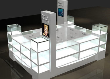 Watch Custom Mall Kiosk Kaca Kristal Gabungkan Kayu Dengan Lampu Spot LED