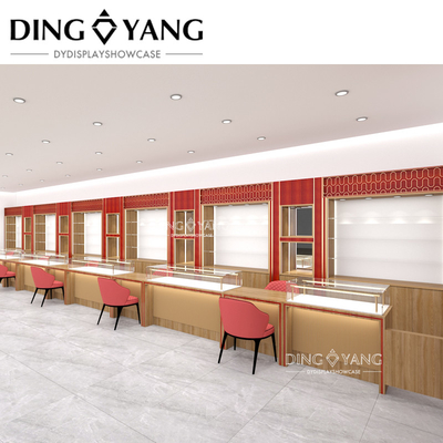 High End Kayu Kaca Perhiasan Display Case Grosir, Menyediakan Seluruh Toko Perhiasan Showcase Layanan Desain 3D