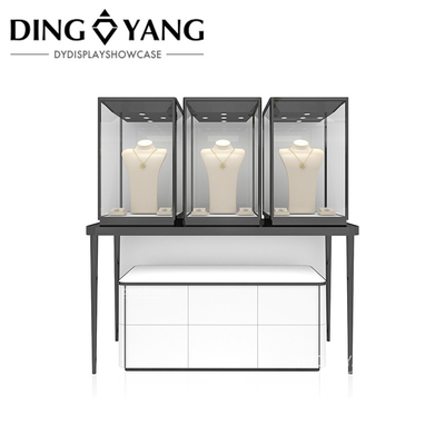 High End Custom Made Jewelry Showcase Factory, Profesional Kayu Dan Kaca Perhiasan Tampilan Kasus Produsen