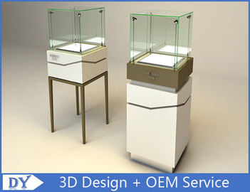 High Square Glass Jewelry Display Case Dengan Logo Lampu / Shop Glass Display Cabinets