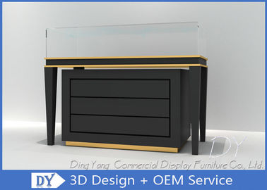 Black Commercial Gold Shop Glass Counter dengan Kayu MDF + Kaca Tempered + Lampu