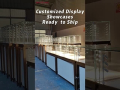 Putih Kayu Dan Emas Stainless Steel Frameless Toko Perhiasan Display Case
